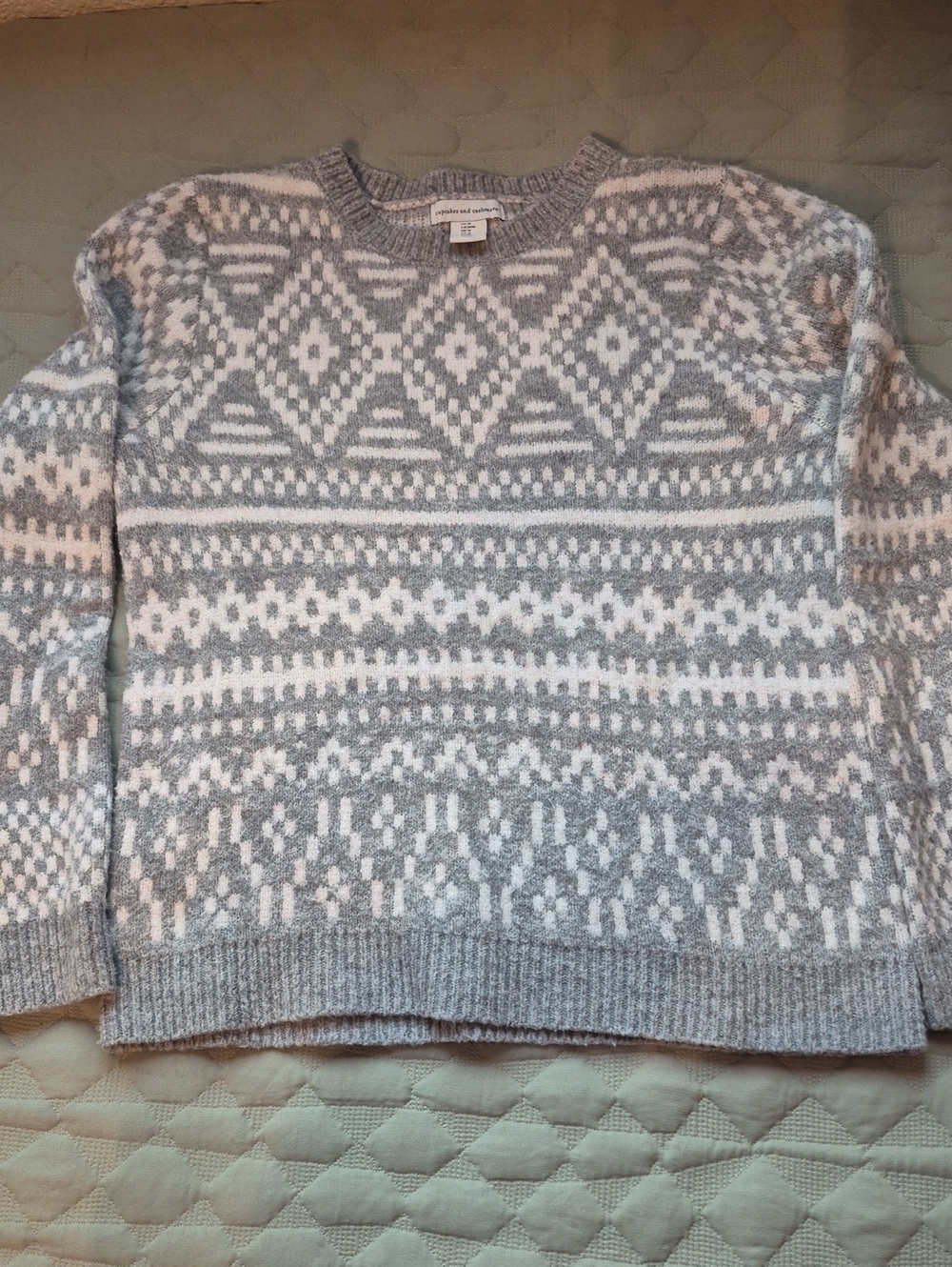 cupcakes & cashmere Gray and White Ribbed Crewneck Sweater